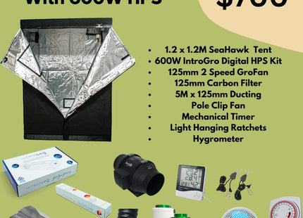 "The Grower" 1.2M x 1.2M Tent Starter Kit 600W HPS