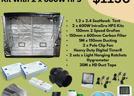 "The Cultivator" 1.2M x 2.4M Tent Starter Kit With 2 x 600W HPS