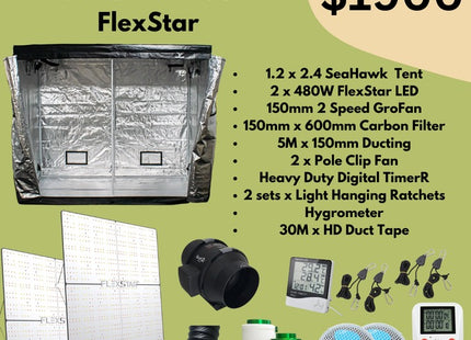 The Cultivator 1.2M x 2.4M Tent Starter Kit With 2 x 480W FlexStar