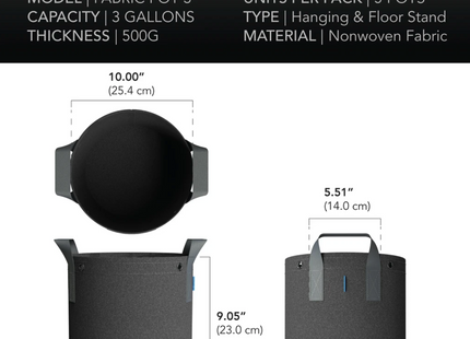 AC Infinity Heavy Duty Fabric Pots 3 Gallon 5 Pack