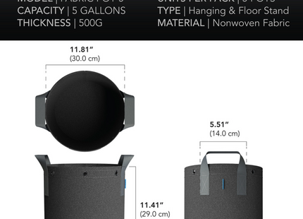 AC Infinity Heavy Duty Fabric Pots 5 Gallon 5 Pack