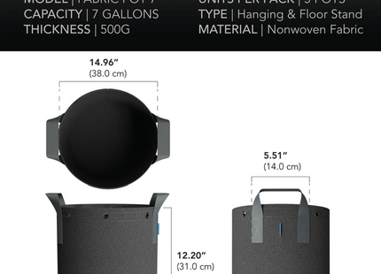 AC Infinity Heavy Duty Fabric Pots 7 Gallon 5 Pack