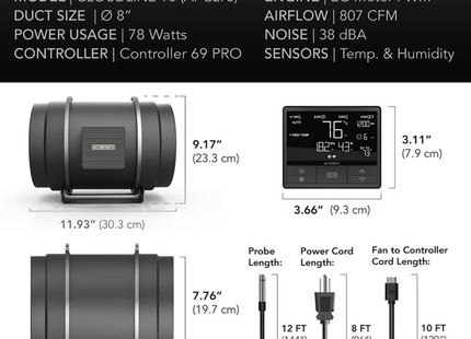 AC infinity 200mm Cloudline T-8 Fan